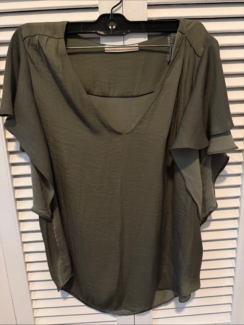 V-Neck Olive Flutter Sleeve Blouse
